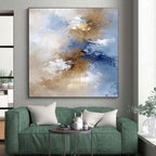 Blue Gold White Abstract Painting with Flowing Elegance WINK662