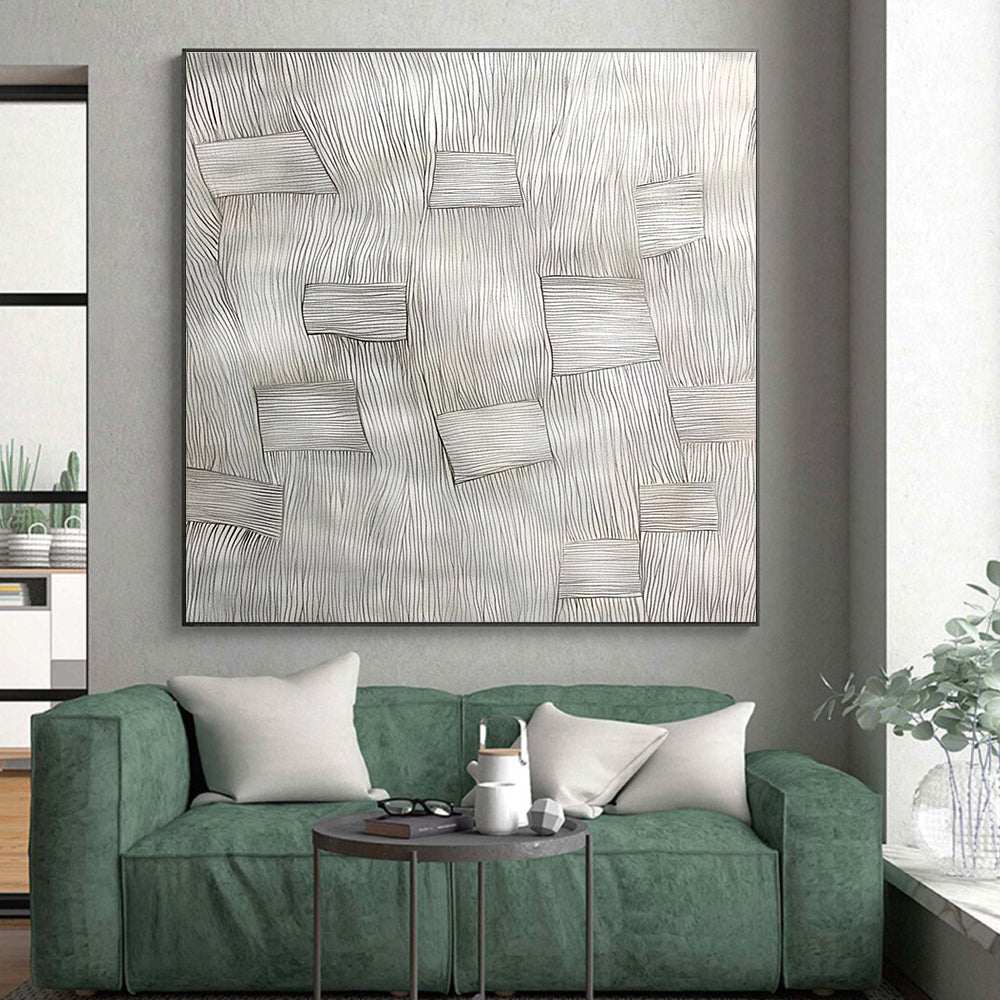 Black - White Line Abstract Painting with Geometric Patterns WINK868