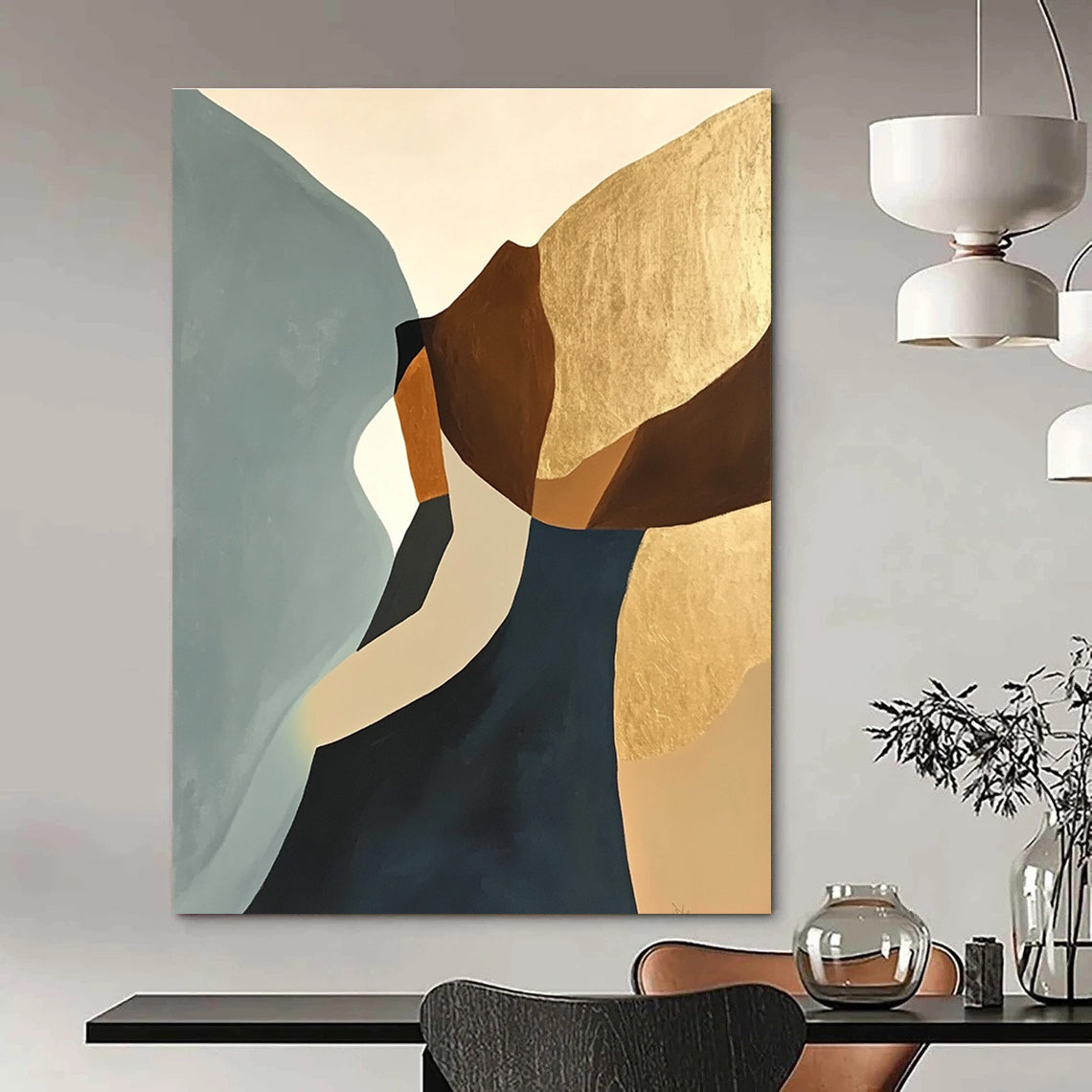 Gold - Accented Abstract Shapes Painting for Sophisticated Living Spaces GAB1160