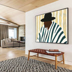 Stylized Figure in Stripes Painting with Modern Graphic Appeal ABS557
