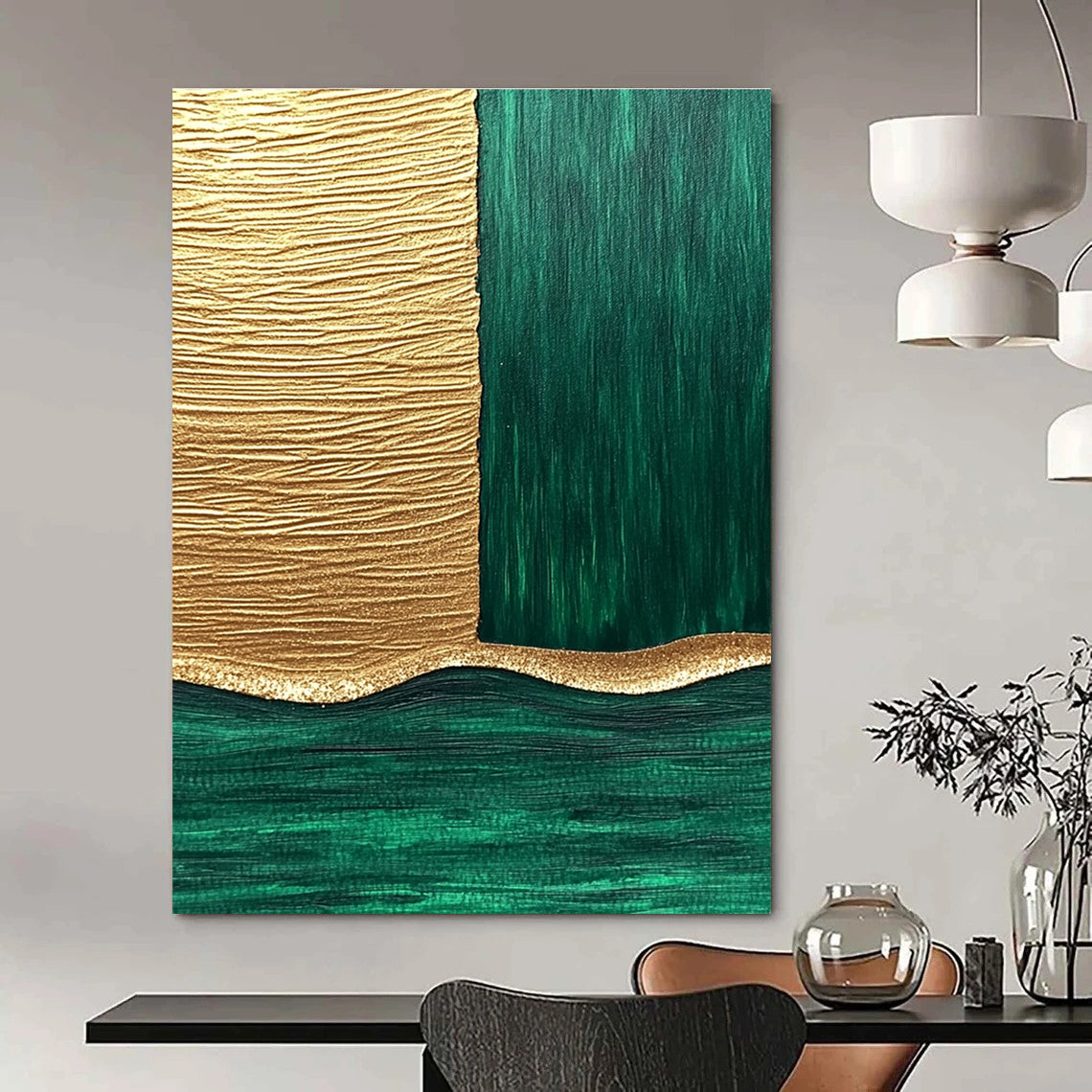 Gold and Green Geometry Abstract Painting for Luxury Hotel Suites GAB1332