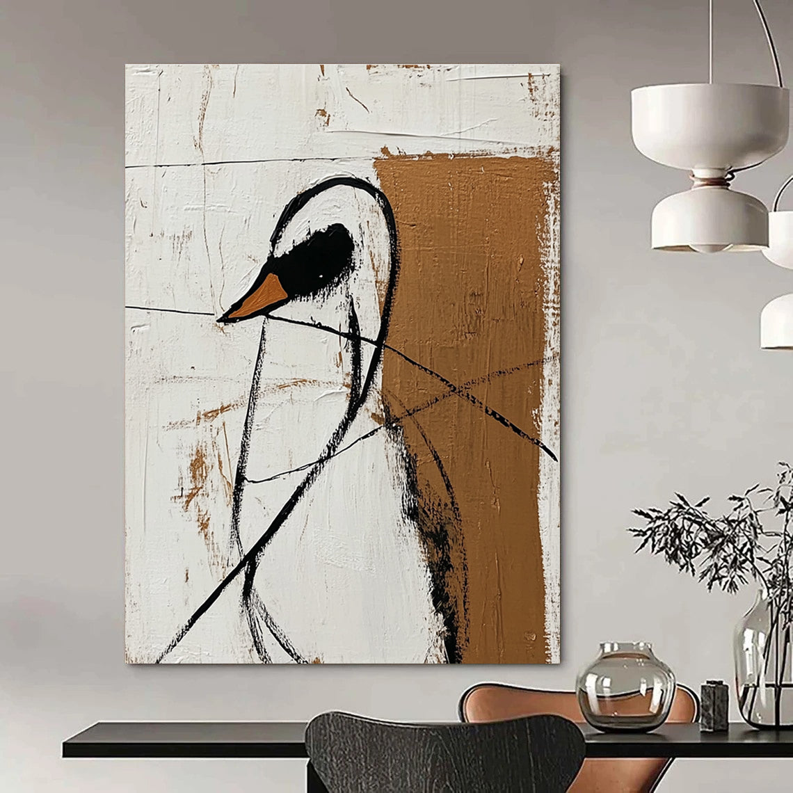 Minimalist Bird Abstract Painting for Nature - Loving Studies GAB0962