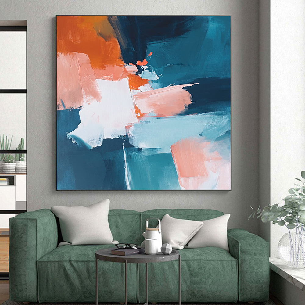 Blue Orange Block Abstract Painting with Vibrant Contrast WINK790