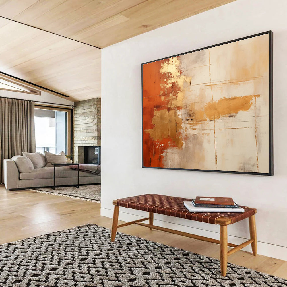 Orange - Gold Abstract Painting for Warm Interiors YHT093
