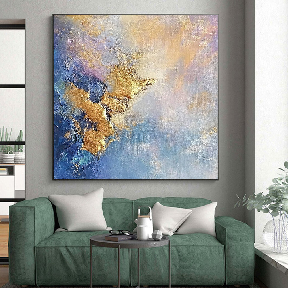 Gold Accented Blue Purple Abstract Painting with Metallic Highlights WINK625
