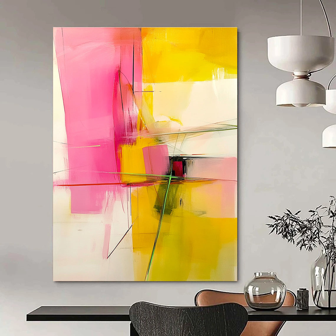 Pink and Yellow Abstract Painting for Cheerful Bedrooms GAB0844