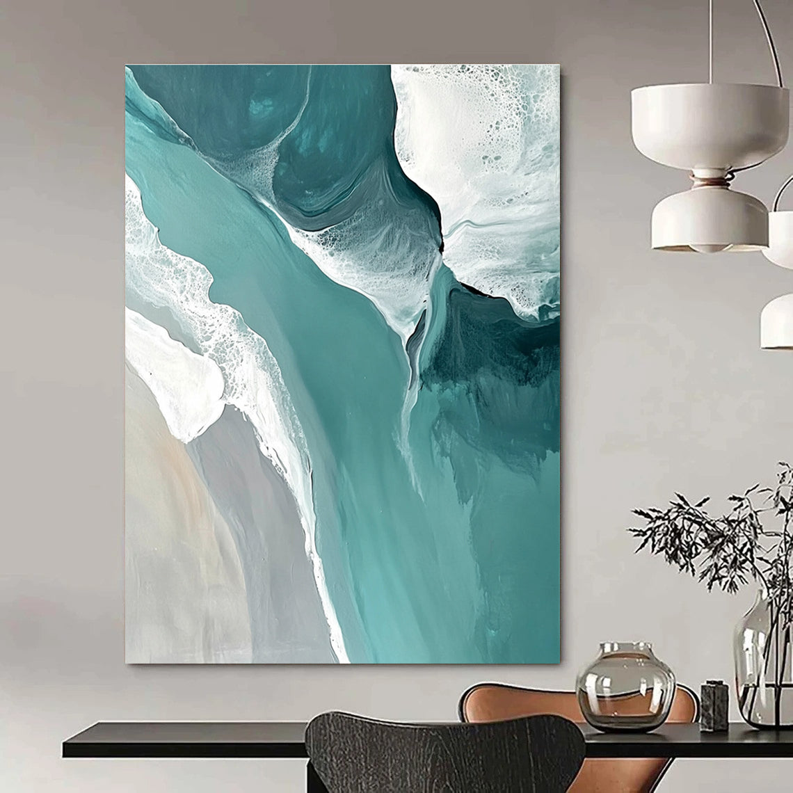 Turquoise Beach Abstract Painting for Luxury Coastal Villas GAB1021