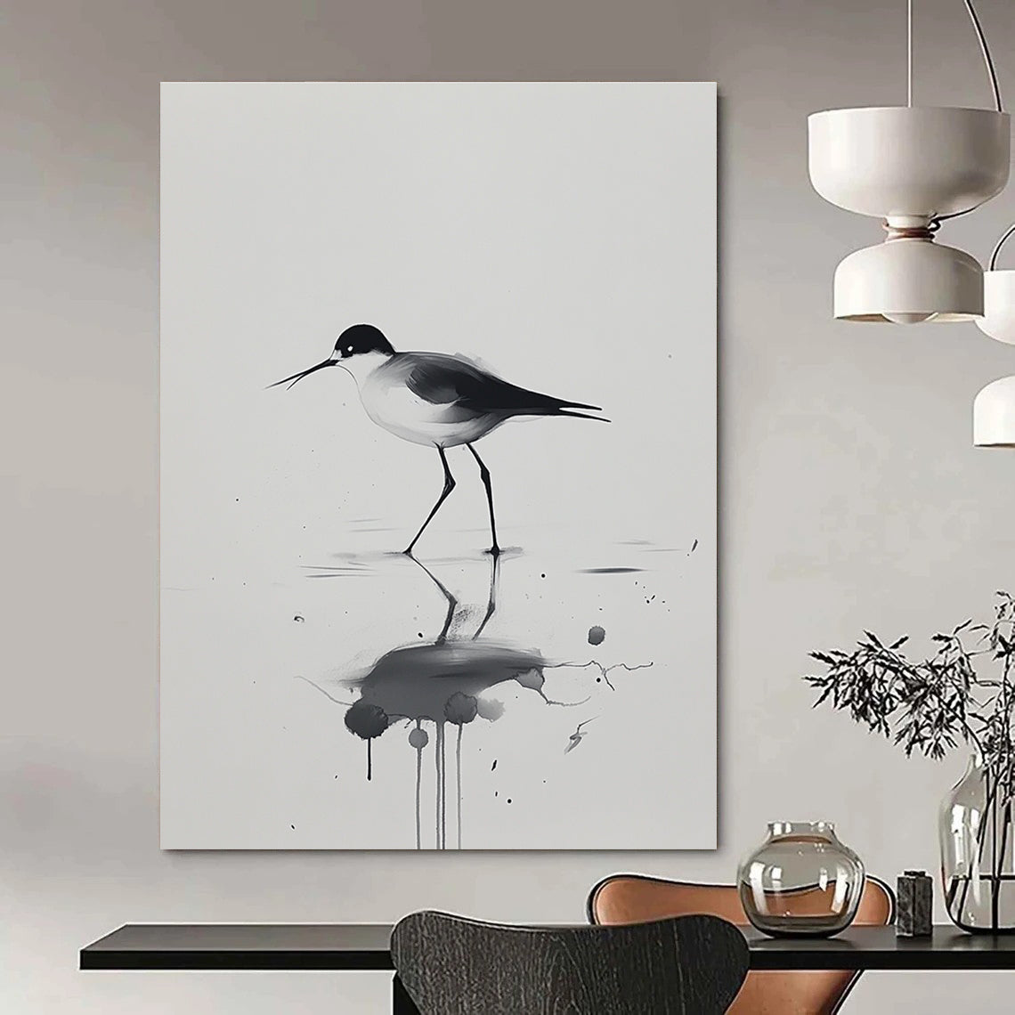Bird with Artistic Reflection Abstract Painting in Ink Style GAB0028