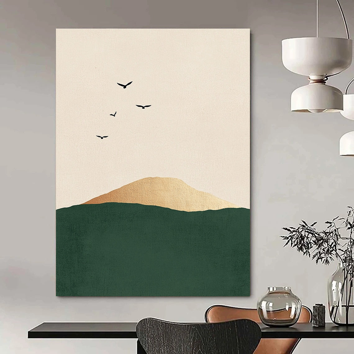 Birds Over Golden Hill Abstract Painting for Bohemian - Style Bedrooms GAB1383