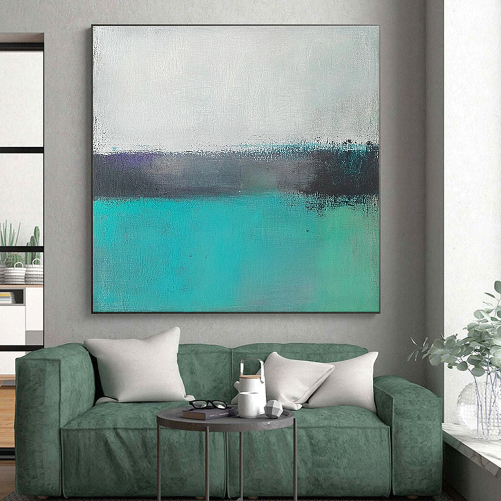 Teal Gray Abstract Horizon Painting with Subtle Depth WINK654