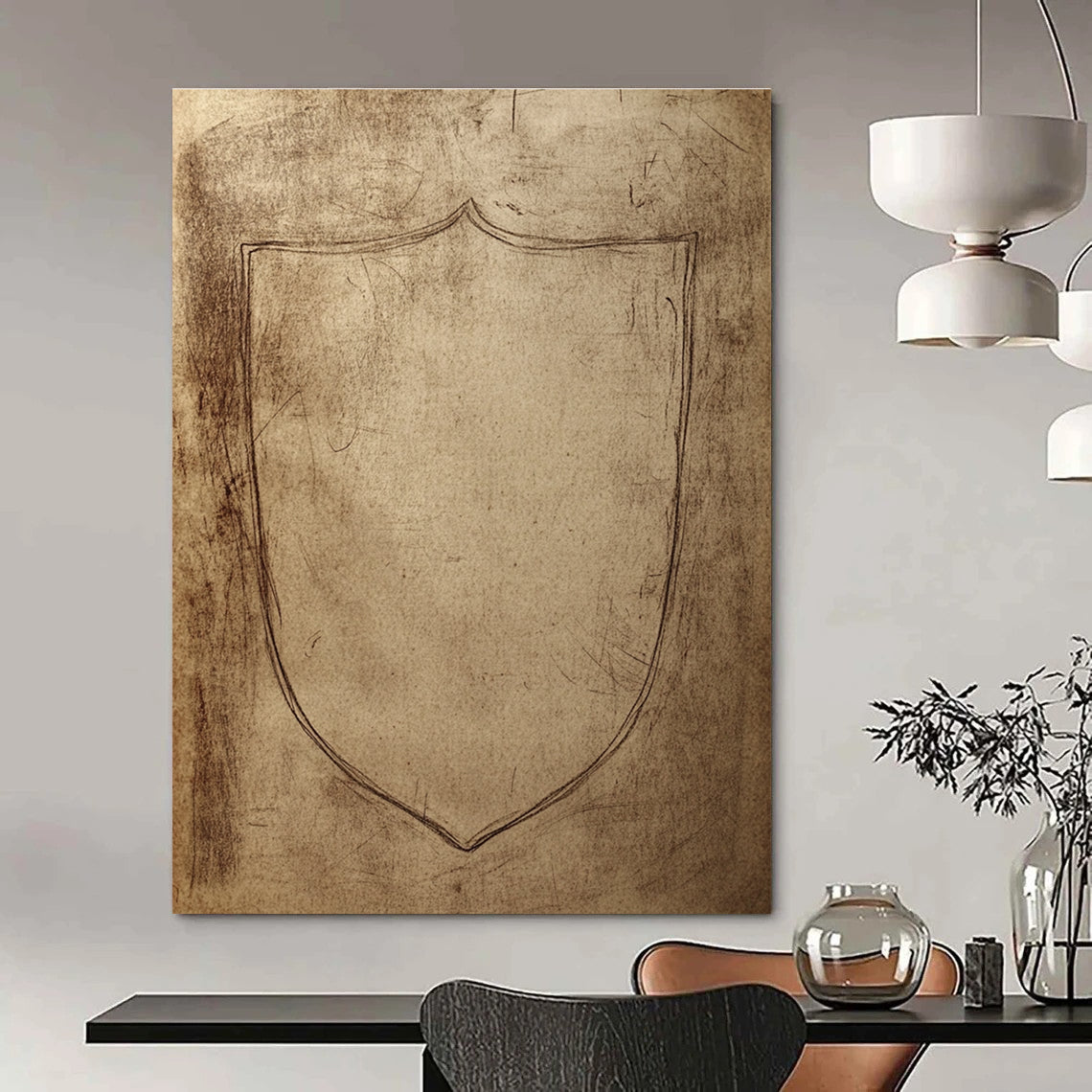 Shield Sketch Abstract Painting of Medieval Symbol GAB0121