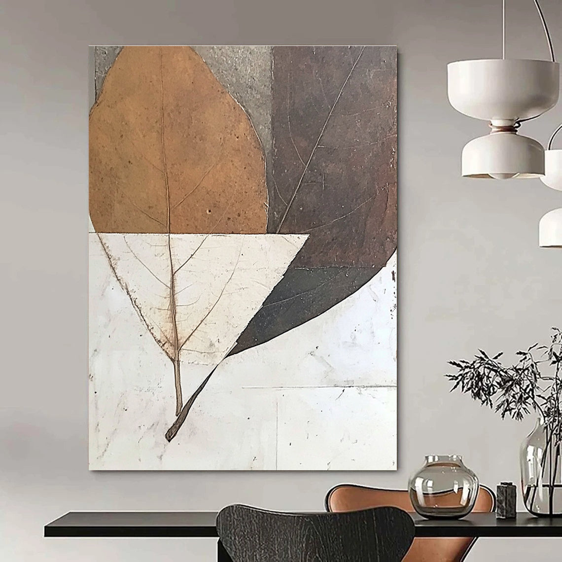 Collaged Leaves Artistic Botanical Abstract Painting GAB0312