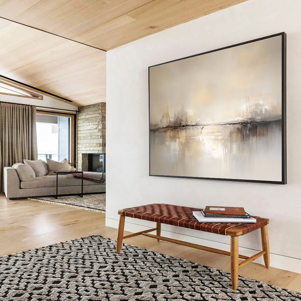 Beige - toned Abstract Landscape with Subtle Reflections Abstract Painting ABS386