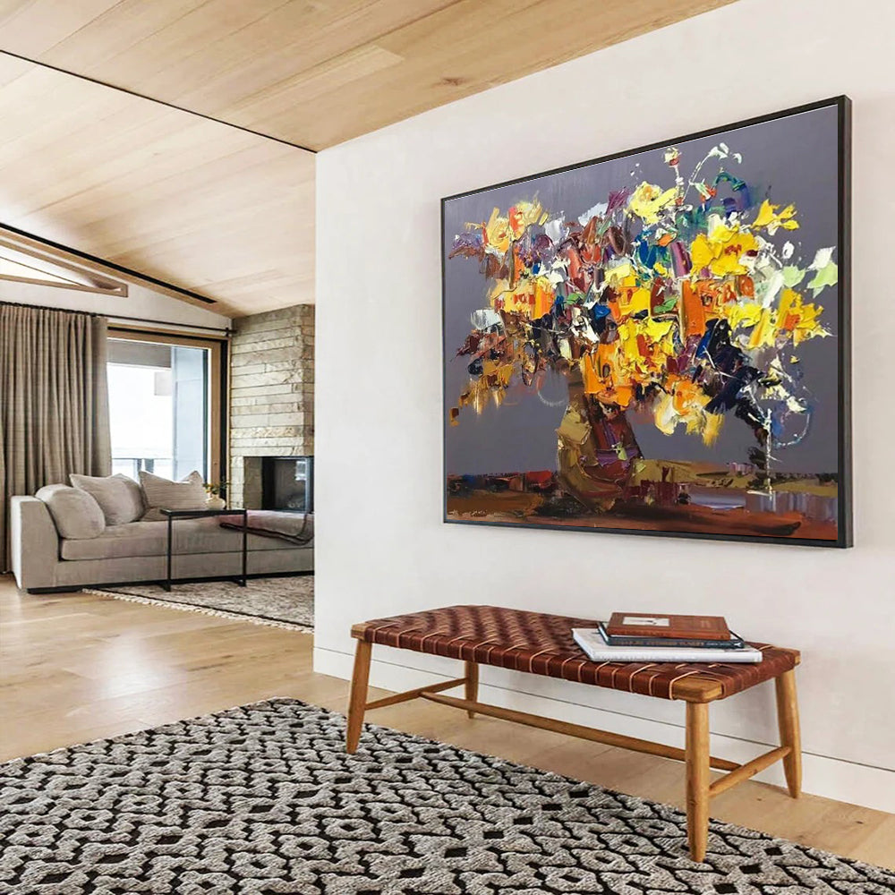 Colorful Flower Bouquet Abstract Painting for Cheerful Dining Rooms YHT279