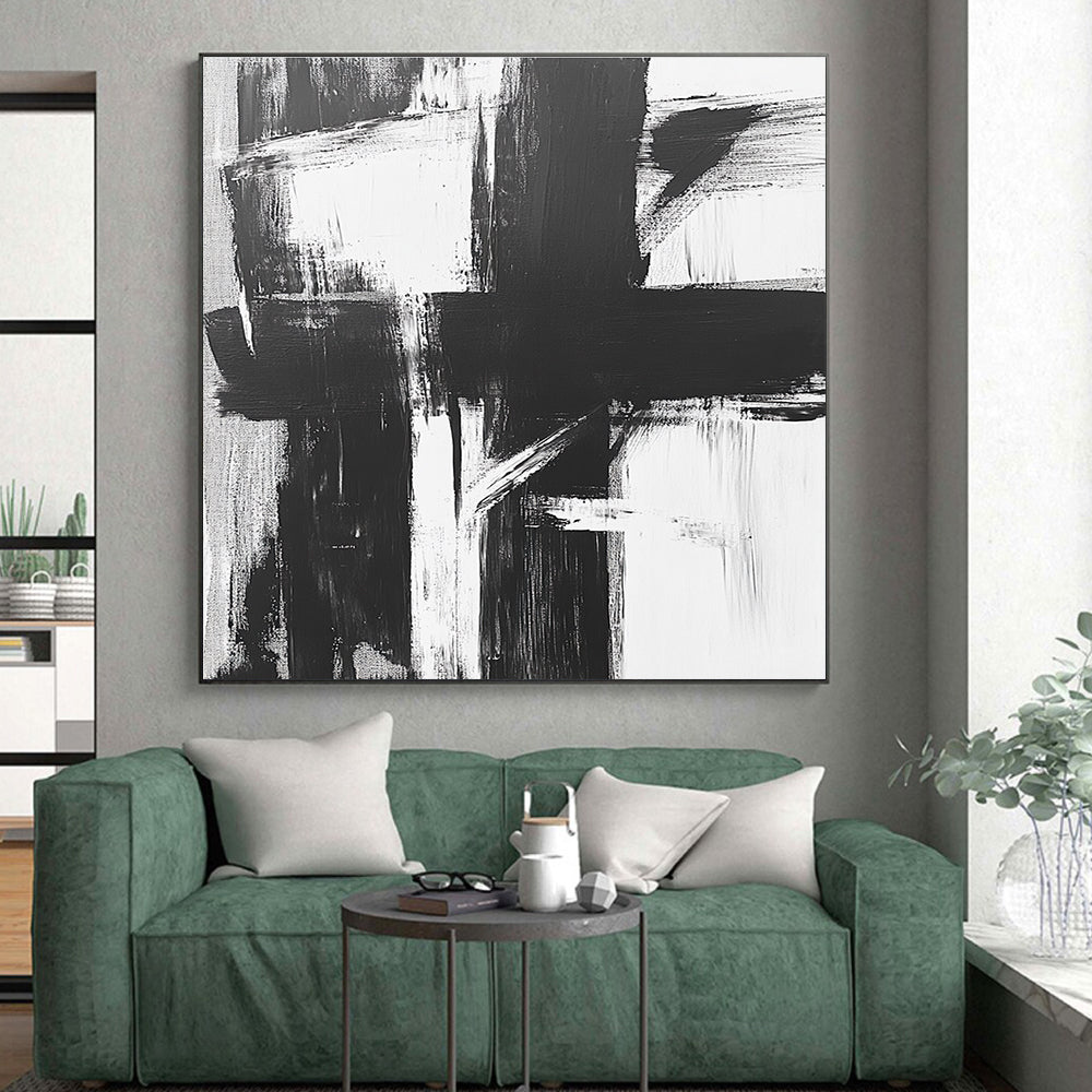 Black and White Abstract Cross Painting with Bold Simplicity WINK345