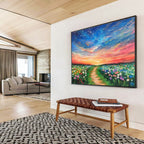 Enchanted Flower Field Path Painting with Vibrant Whimsical Charm ABS555