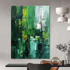 Green Textured Abstract Painting for Eco - Friendly Office Break Rooms HENG012