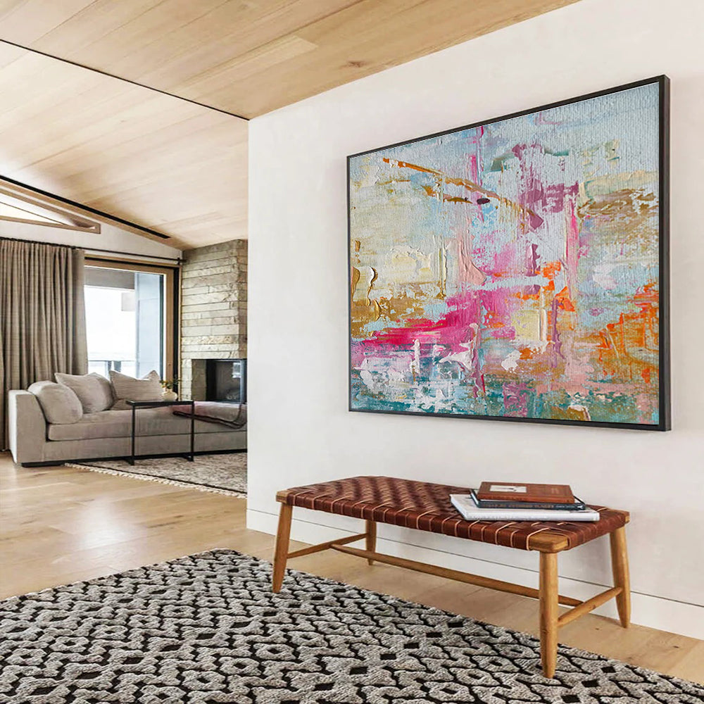 Pastel and Gold Abstract Splashes Painting for Feminine - Inspired Boutiques YHT329