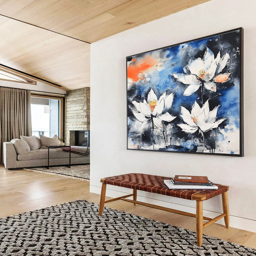 Ink - Wash Lotus Flowers Abstract Painting with Oriental Serenity ABS580
