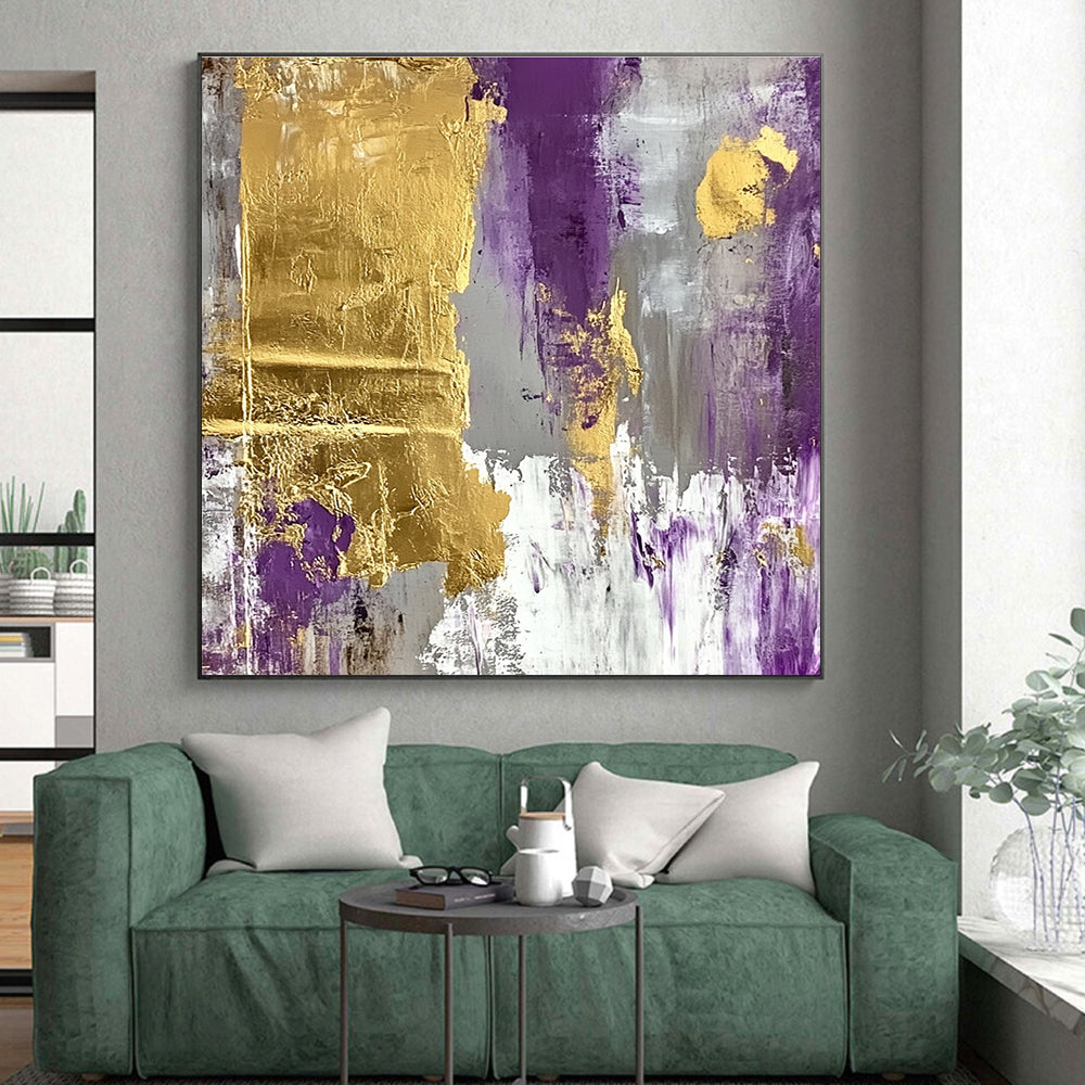 Purple - and - Gold Abstract Painting with Regal Flair WINK327
