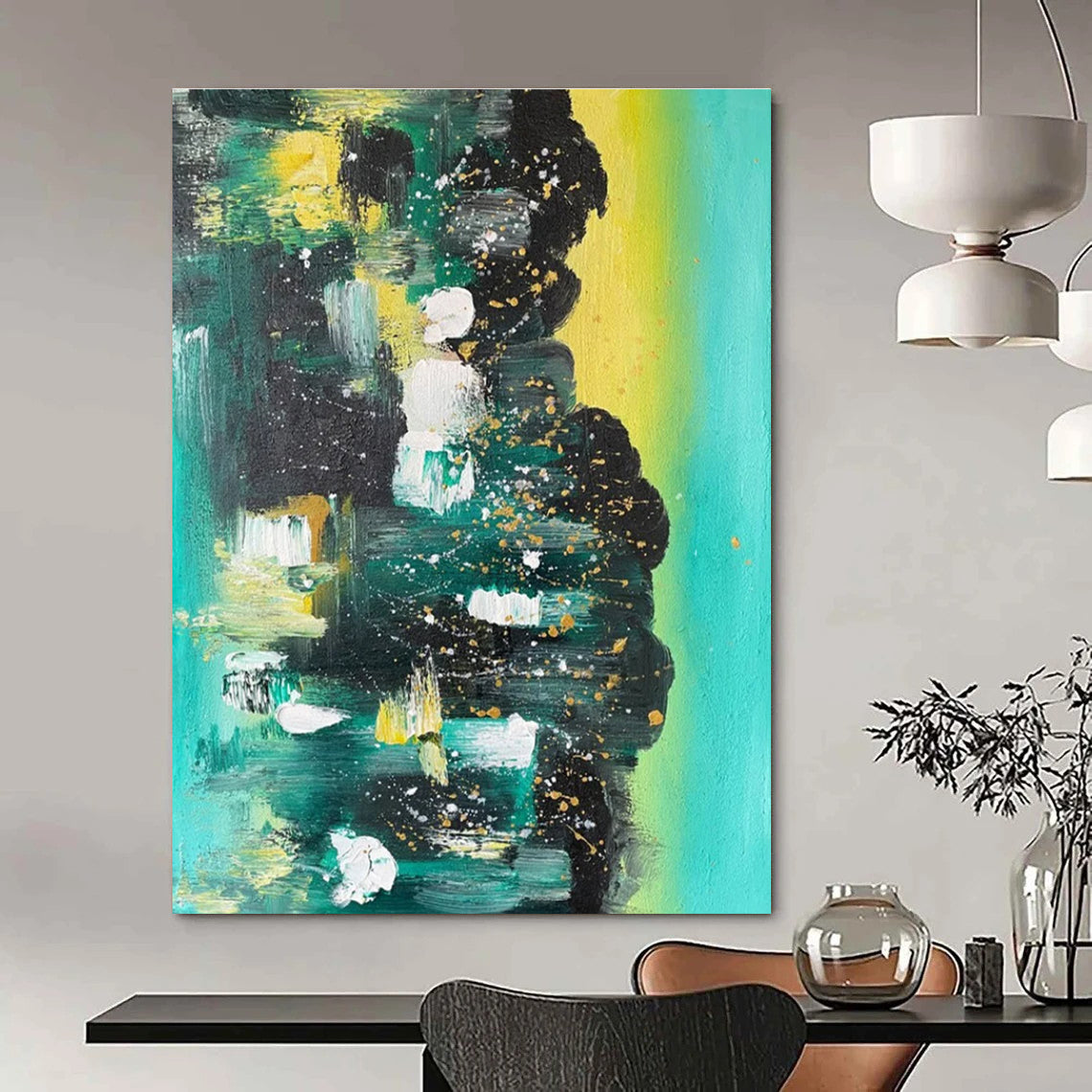 Green and Blue Abstract with Gold Abstract Painting for Luxury Hotel Spa Suites HENG038