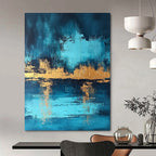Blue and Gold Reflection - Elegant Landscape Abstract Painting GAB0460