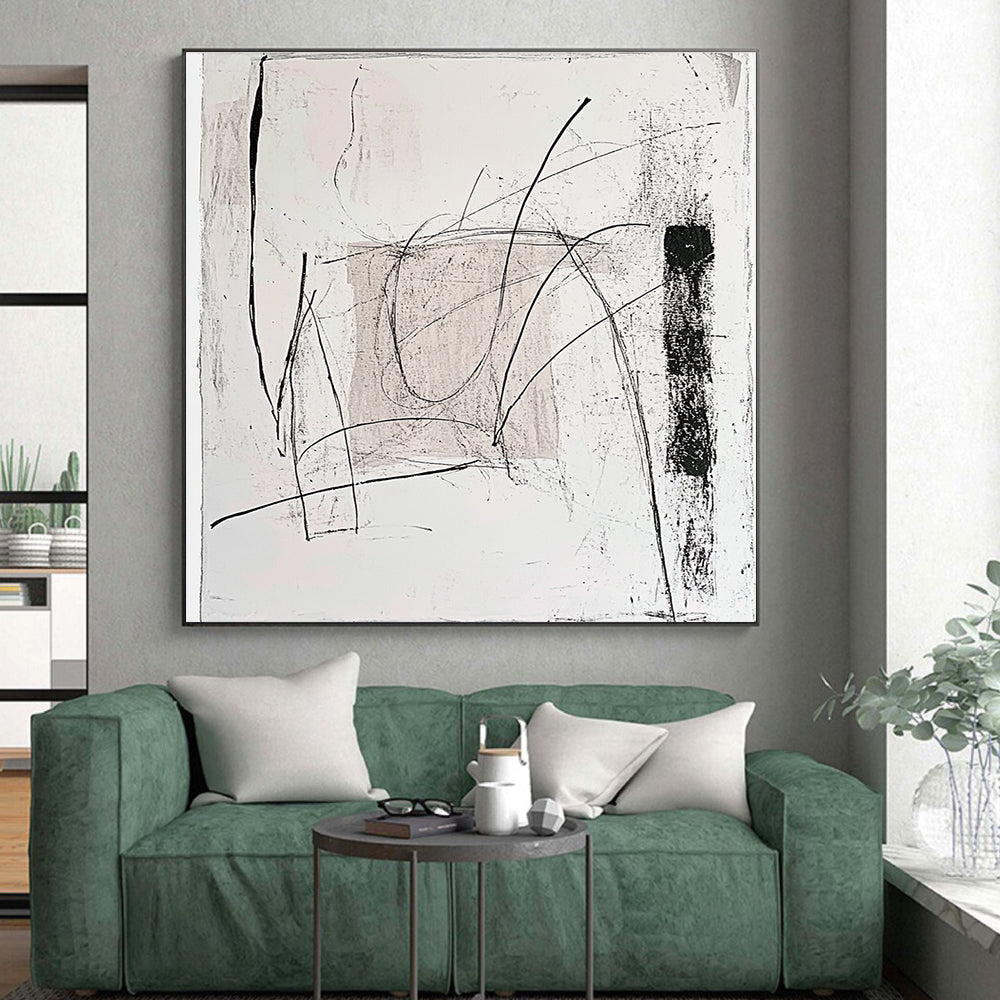 Black and White Linear Abstract Painting with Minimalist Rhythm WINK097