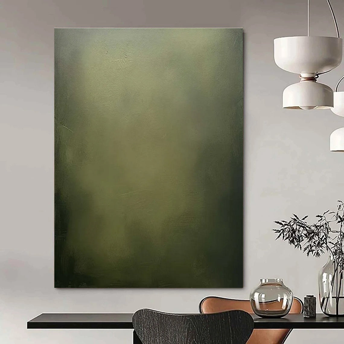 Muted Green Abstract Painting for Serene Spa Waiting Areas HENG486