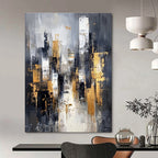 Gray and Gold Cityscape Abstract Painting for Sophisticated Decor GAB0695