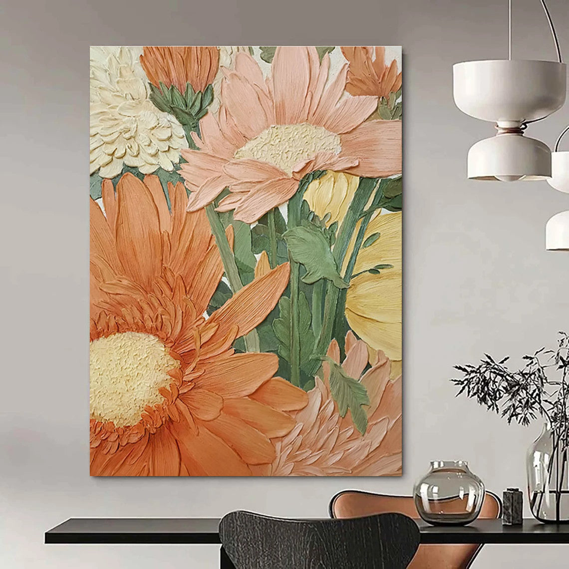 3D Floral Relief Abstract Painting for Elegant Dining Rooms HENG423