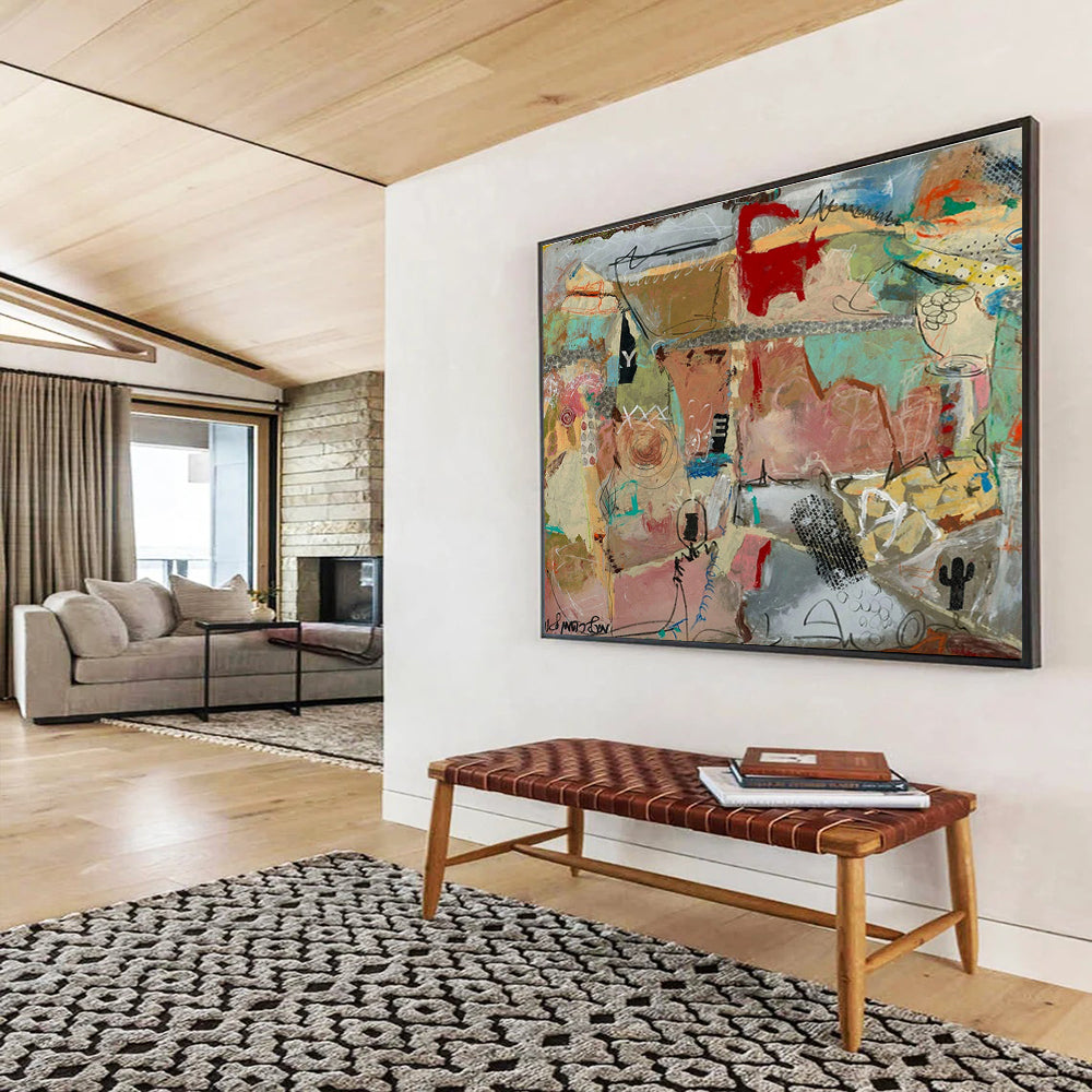 Mixed - Media Abstract Landscape Painting for Eclectic Home Decor YHT243