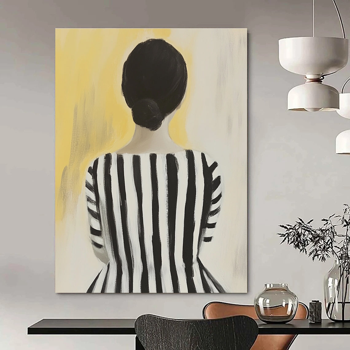 Back View of Striped Woman - Stylized Figurative Abstract Art GAB0418