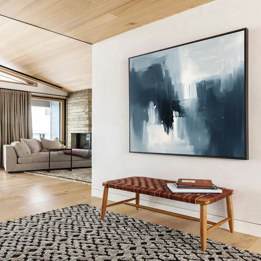 Gray - Blue Tones Abstract Painting with Dynamic Brushstrokes ABS391