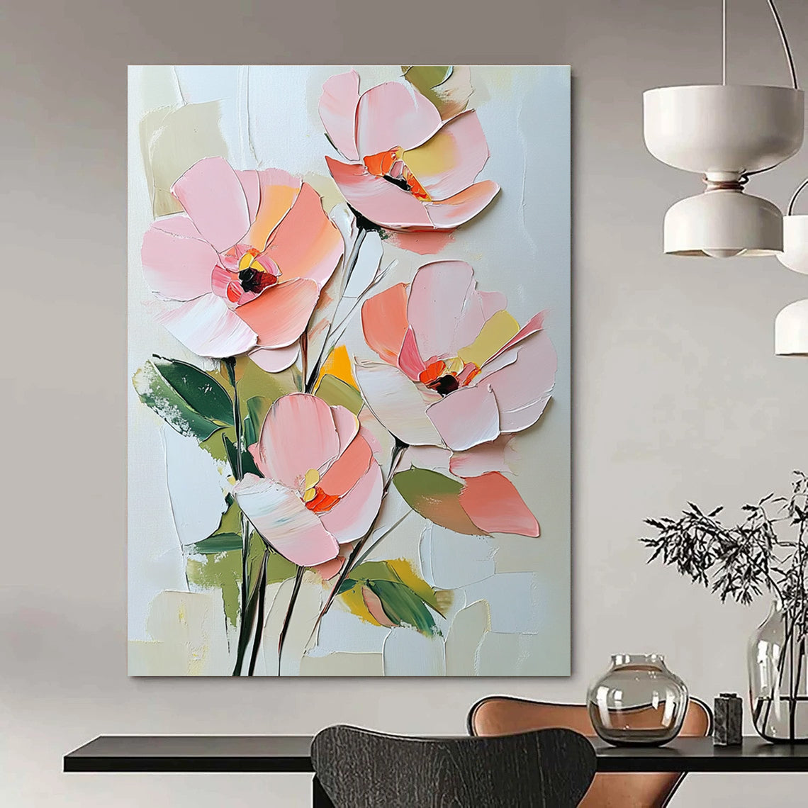 3D Pink Flower Bouquet Textured Abstract Painting for Elegant Spaces GAB1457