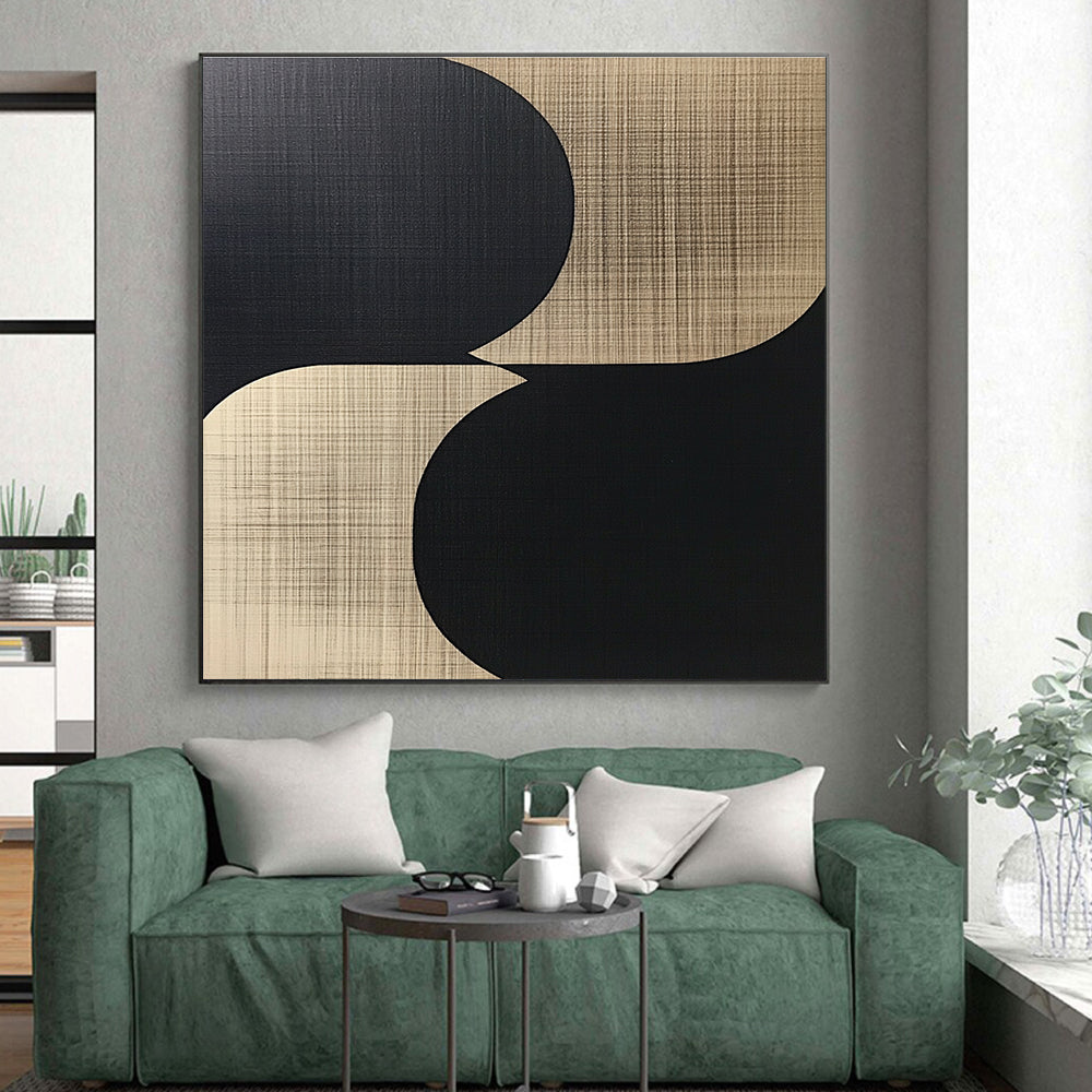 Circular Beige and Black Abstract Painting with Subtle Textures WINK839