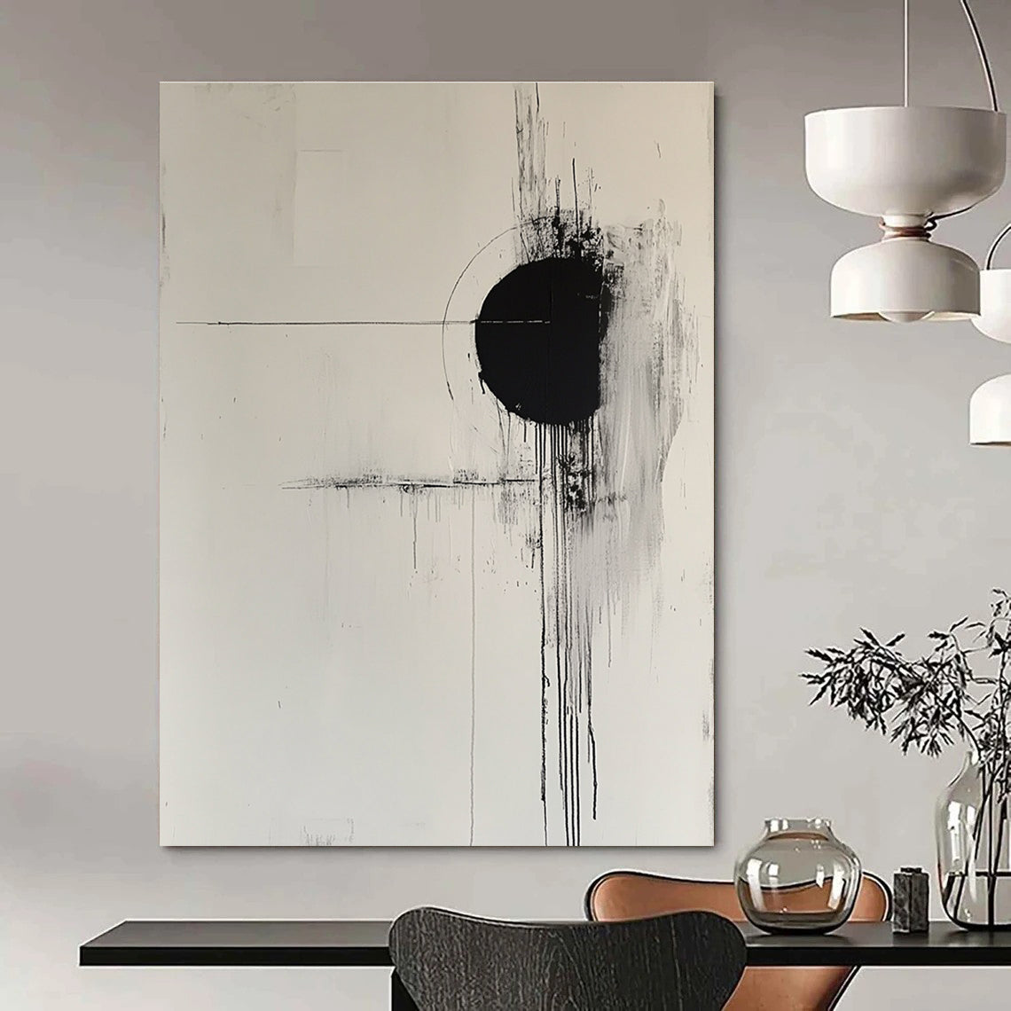 Black and White Minimalist Abstract Painting for Contemporary Art Spaces GAB1048