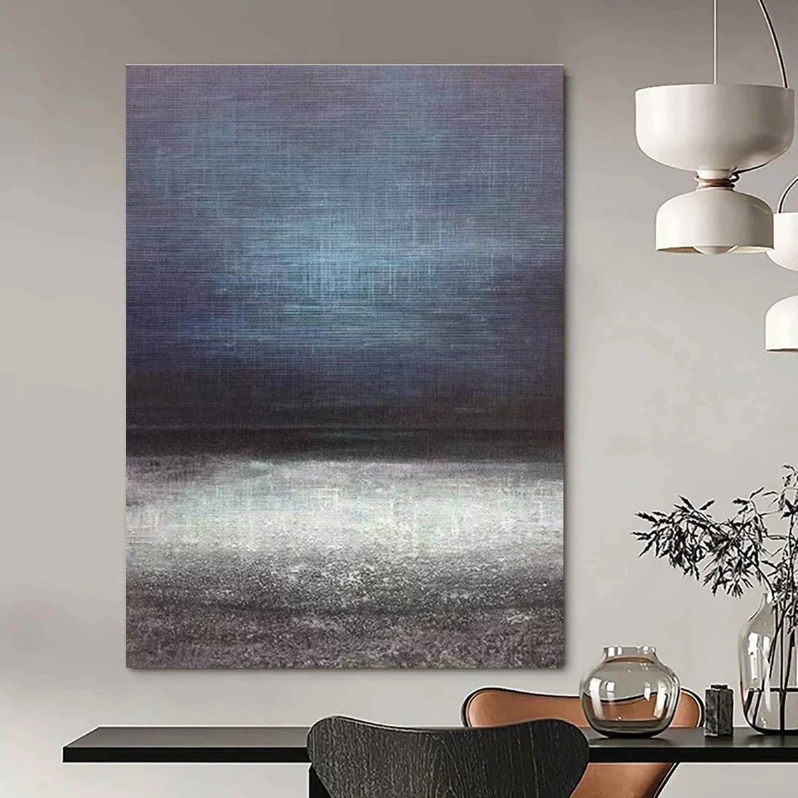 Moody Dark - Light Abstract Horizon Painting for Dramatic Spaces HENG259
