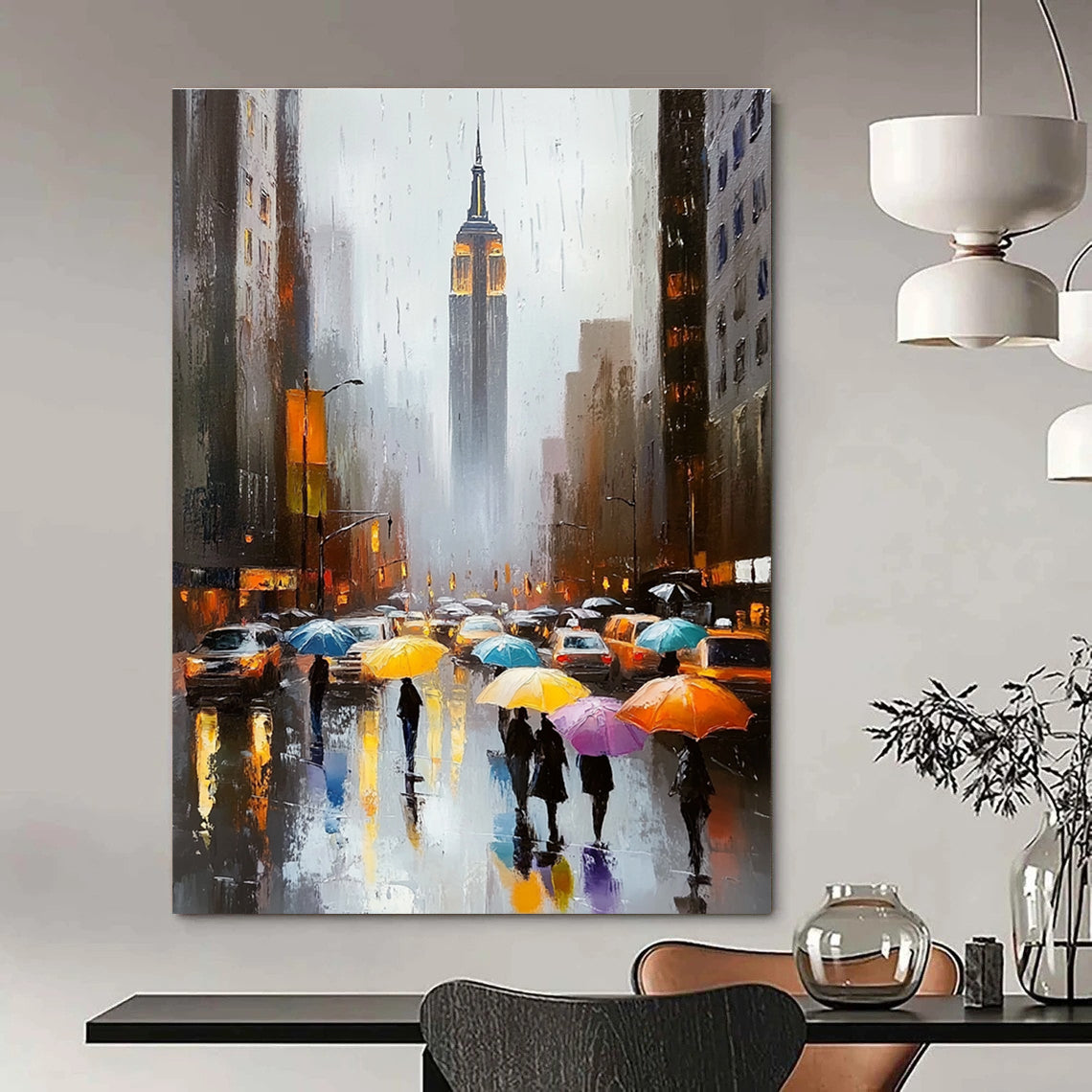 Rainy City Street Scene Realistic - Style Abstract Painting for Urban Lovers GAB1408