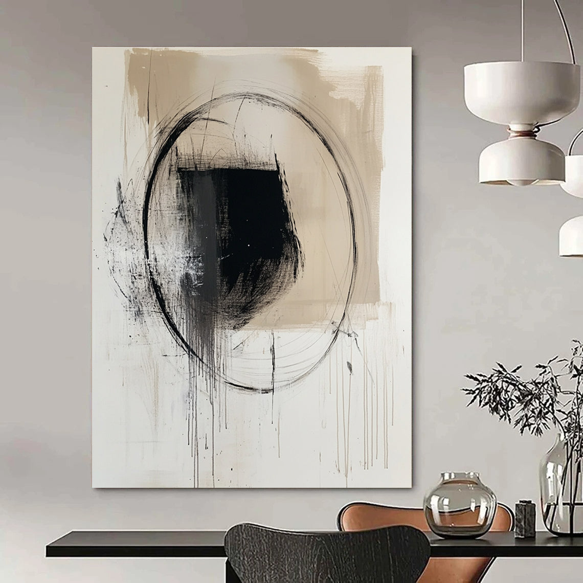 Black and Beige Abstract Painting for Minimalist Interiors GAB0721