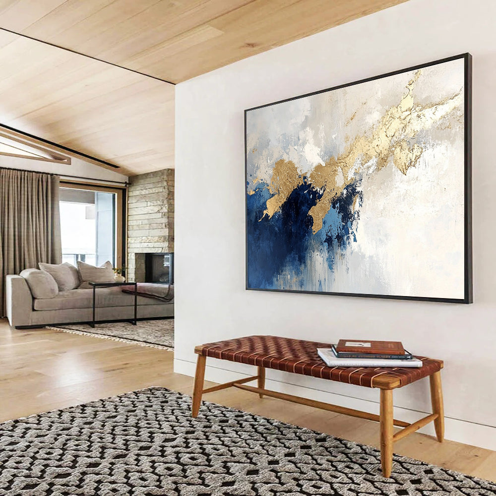 Blue - Gold Abstract Flow Painting ABS184