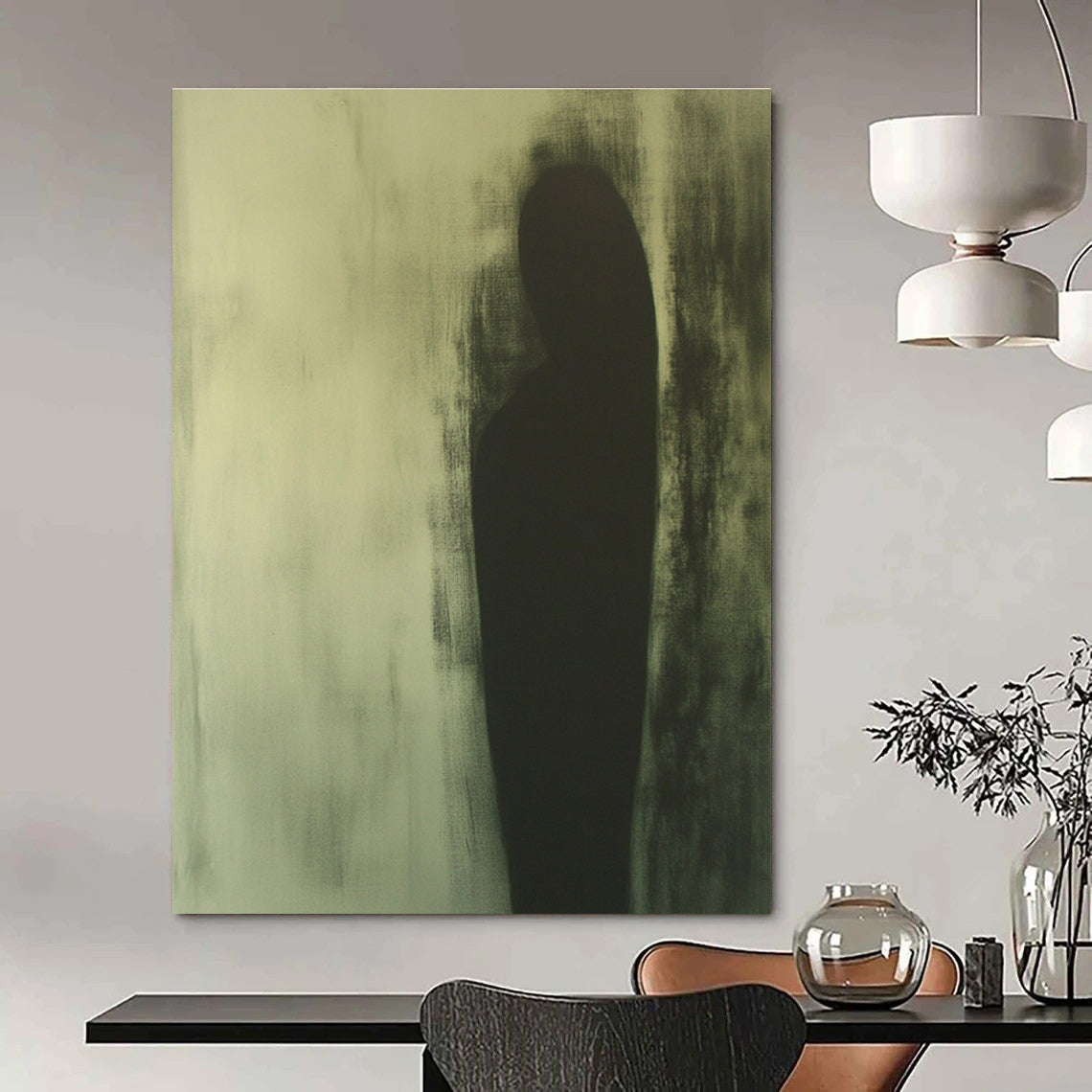 Black Silhouette Abstract Painting of Mysterious Form GAB0126