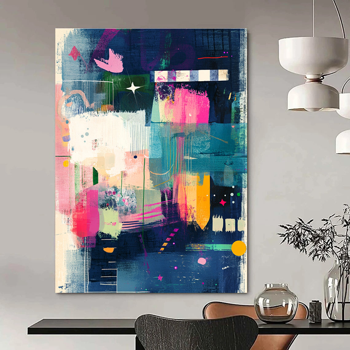 Colorful Abstract Collage Painting with Vibrant Elements GAB0100