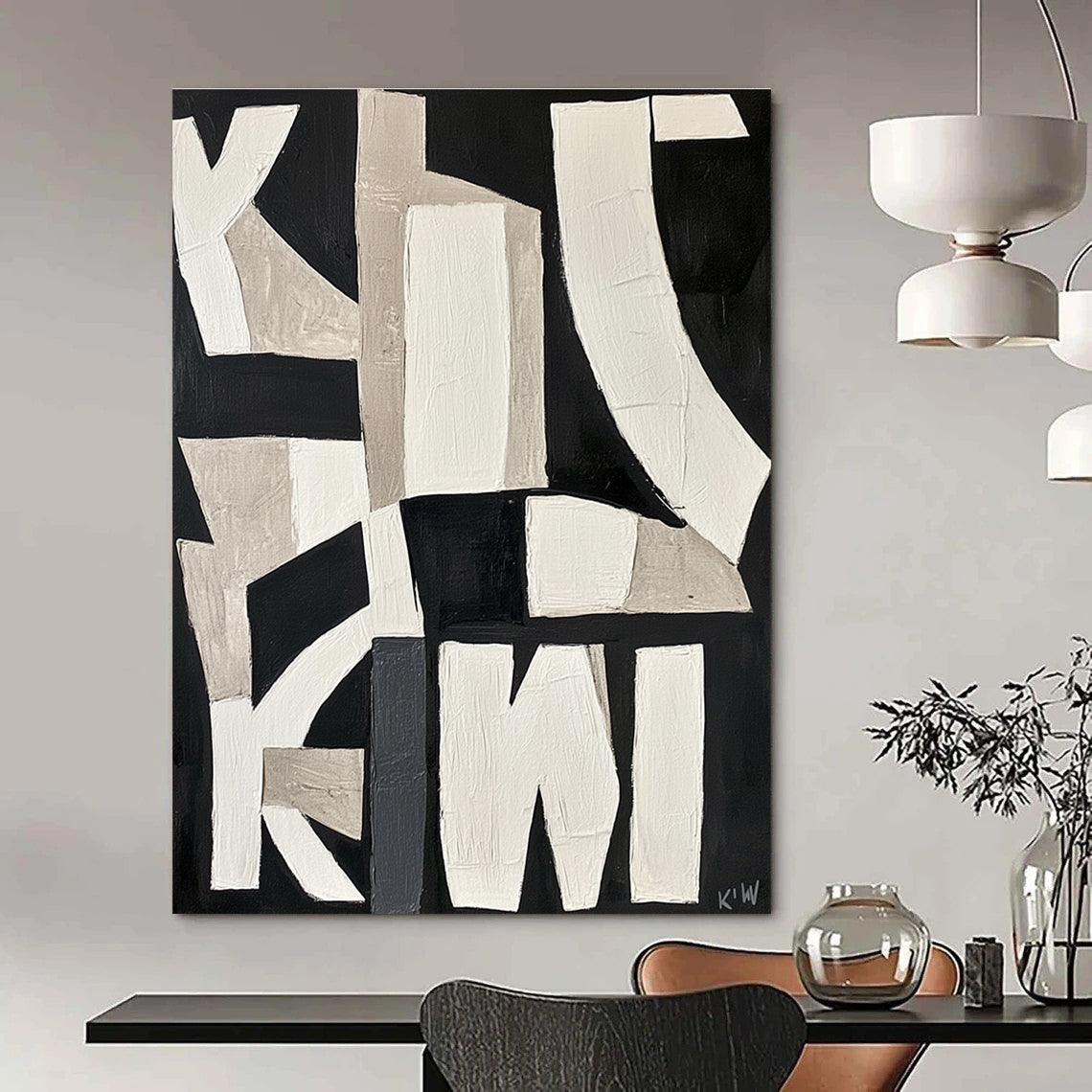 Monochrome Geometric Abstract Painting for Industrial Lofts GAB0773