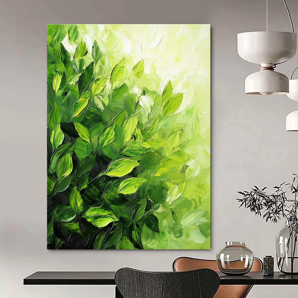 Lush Green Leaf Texture Abstract Painting of Verdant Abundance GAB0189