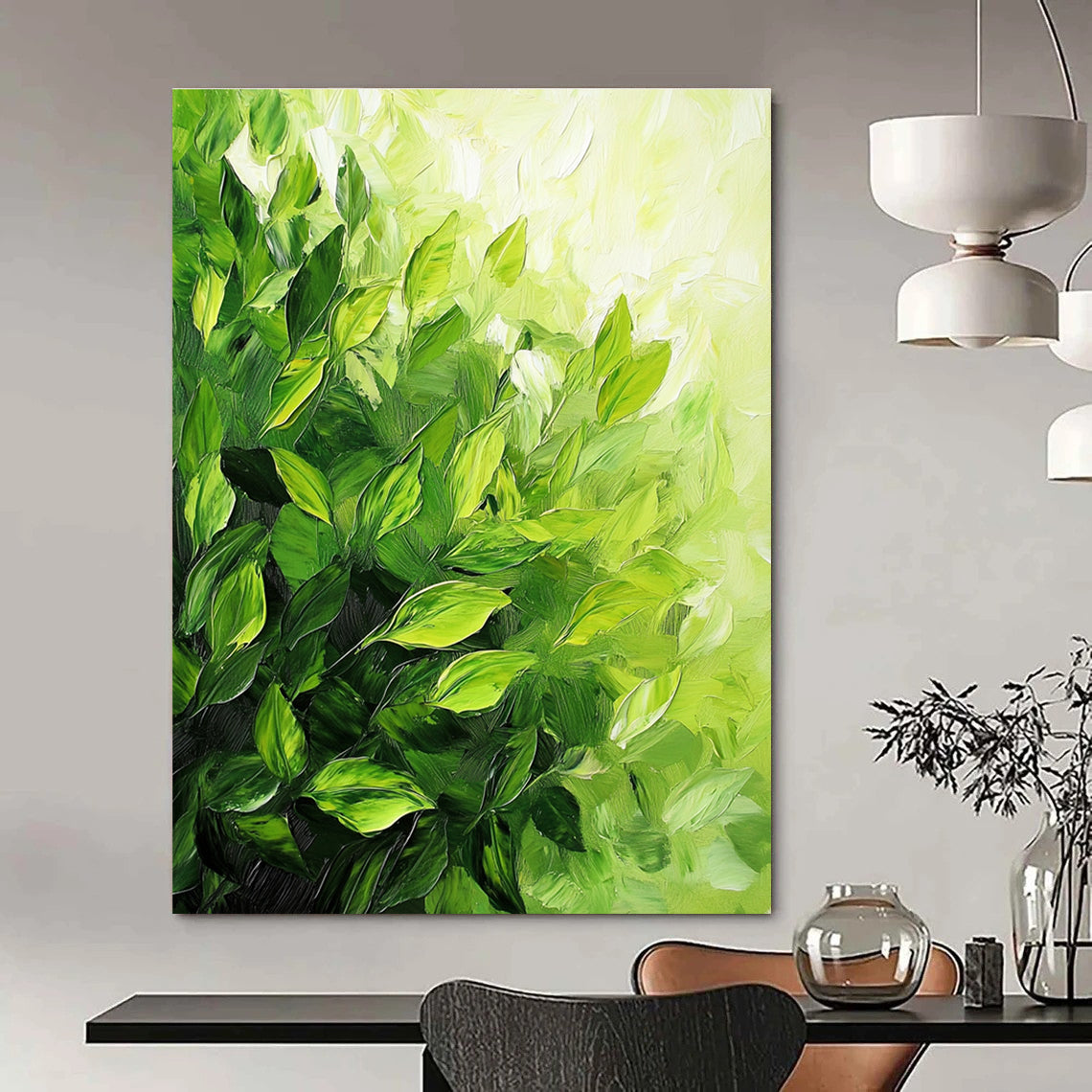 Lush Green Leaf Texture Abstract Painting of Verdant Abundance GAB0189