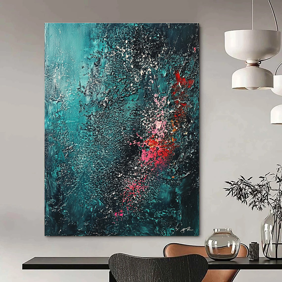 Teal and Pink Abstract Painting for Modern Art Gallery Feature Walls GAB1191