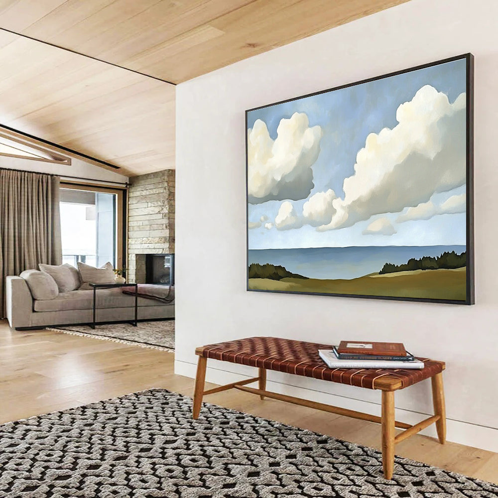 Clouds Over Sea and Fields Abstract Painting with Simple Serenity ABS598