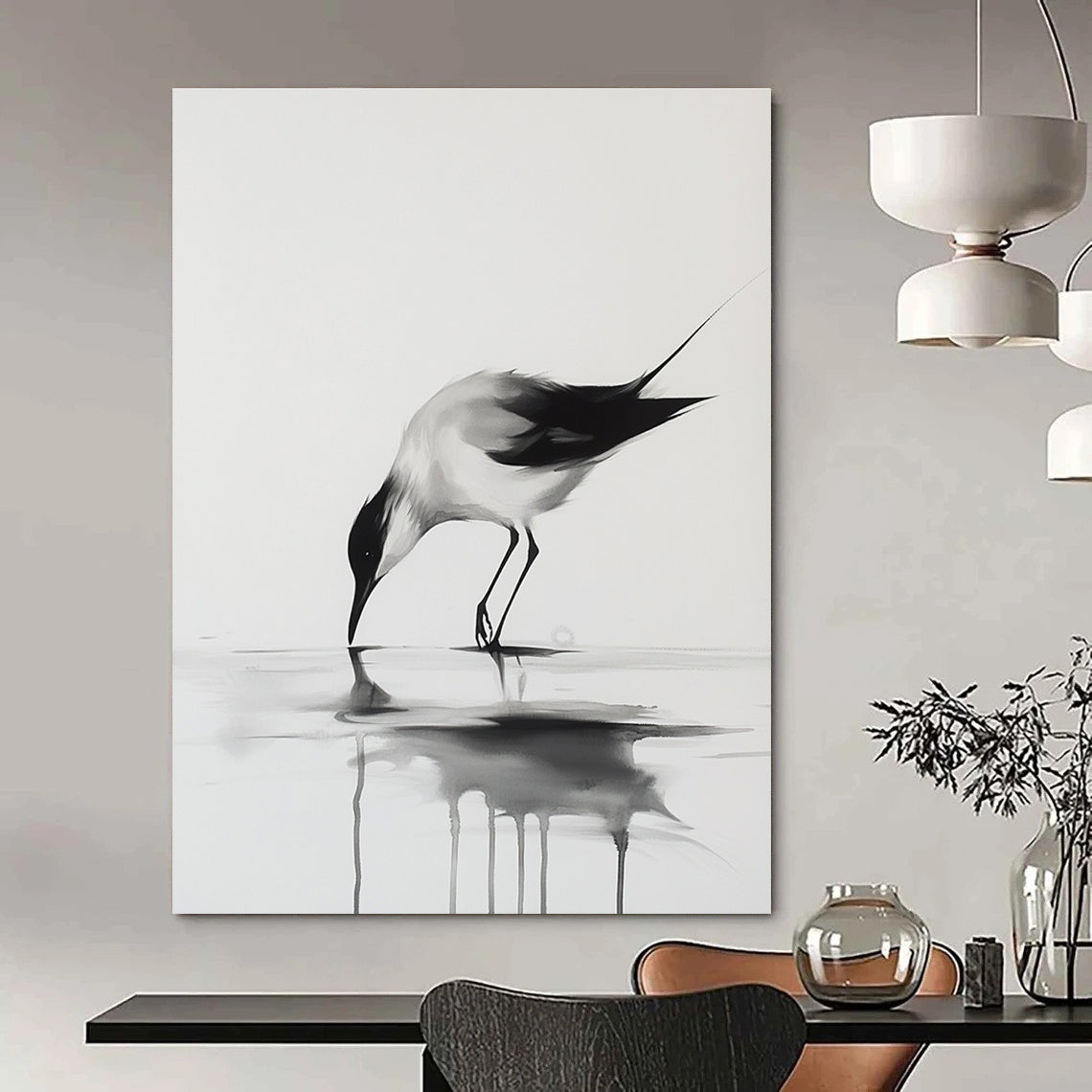 Bird in Contemplation Abstract Painting with Subtle Reflections GAB0024