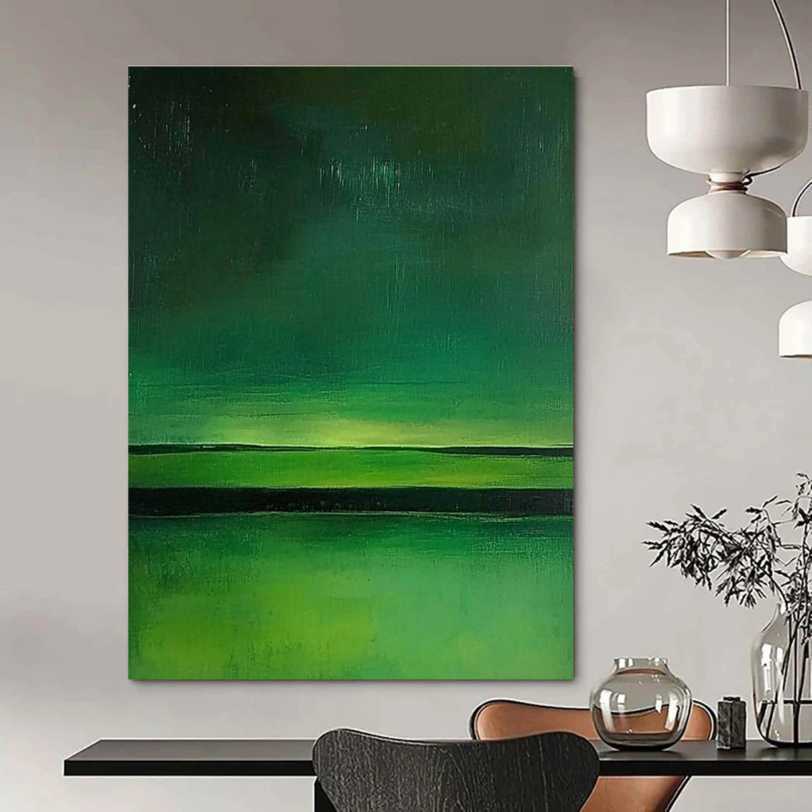 Green Horizon Stripes Abstract Painting for Minimalist Living GAB0767