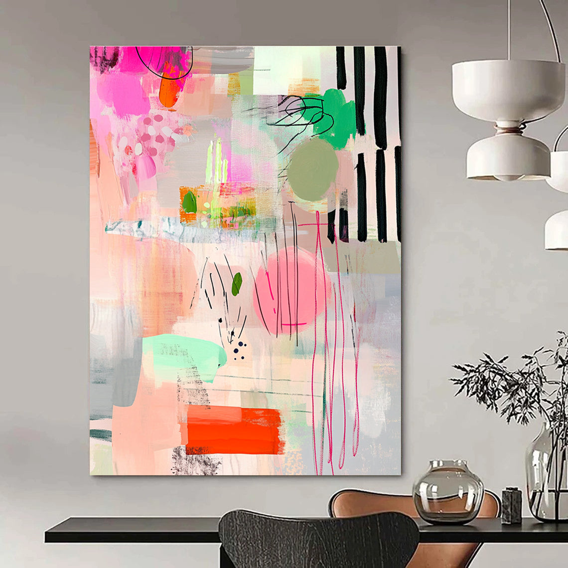 Pink and Colorful Abstract Shapes Lively Abstract Composition GAB0359